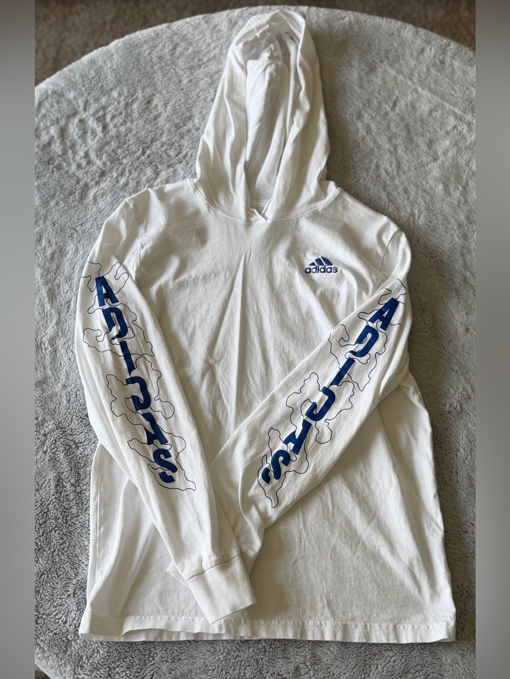 adidas Boys' Long Sleeve Cotton Logo Hooded T-Shirt, White, M